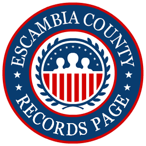A round red, white, and blue logo with the words 'Escambia County Records Page' for the state of Florida.